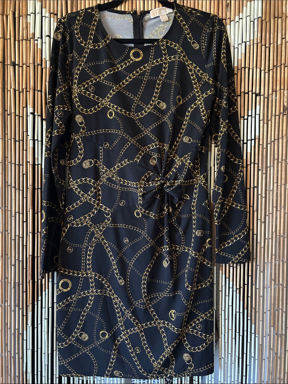 MICHAEL Michael Kors Black Dress with Gold Chain Print and Twist Detail